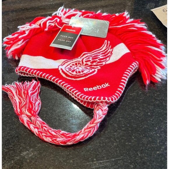 Vtg Detroit Red Wings Hockey Mohawk Hat White Red Reebok Face Off Headwear NHL - Picture 4 of 10